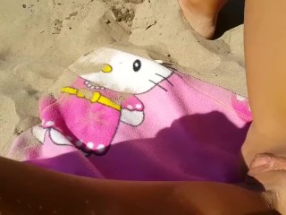 Shy GF masturbate in front of beach voyeur